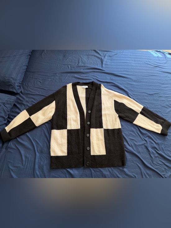 & Other Stories Sweaters - & Other Stories Wool Black and Cream Block-Pattern Cardigan